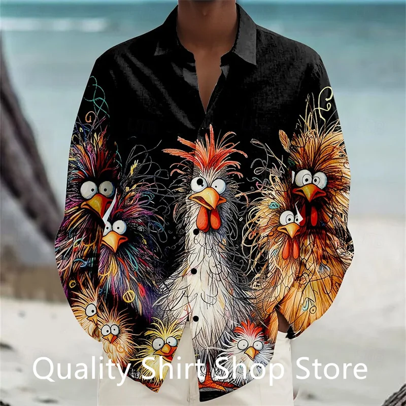 Hahn Hawaii lässig Männer Button-up-Shirt Strand hemd Langarm täglichen Urlaub Herbst Winter Frühling & Sommer Kragen hemden