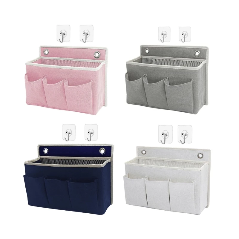 KX4B Fabric Bed Storage Bag Hanging Pocket Holder With Reinforced Large Main Section and 3 Front Pouches for