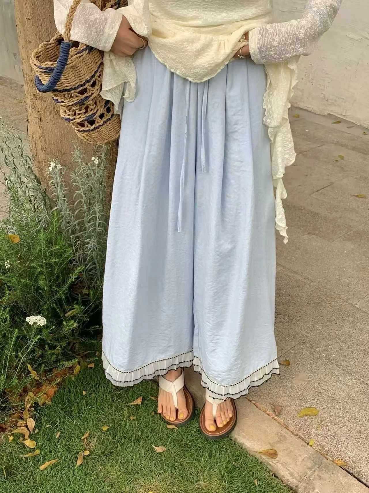 

Суперкомфортные брюки из молочной ткани с широкими штанинами, свободного кроя, с эффектом похудения, больших размеров, новинка весны для женщин больших размеров