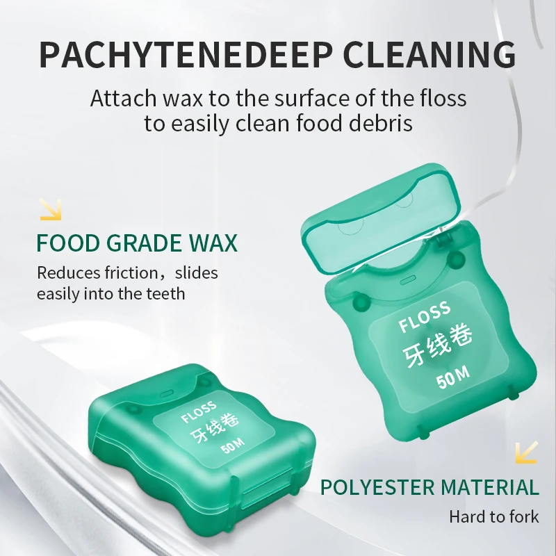 Toothguard 50 Meters Mint Dental Floss Roll Waxed Nylon PE Thread Portable Travel Dental Flosser Rolls 50M Ultra Thin Teeth Wire