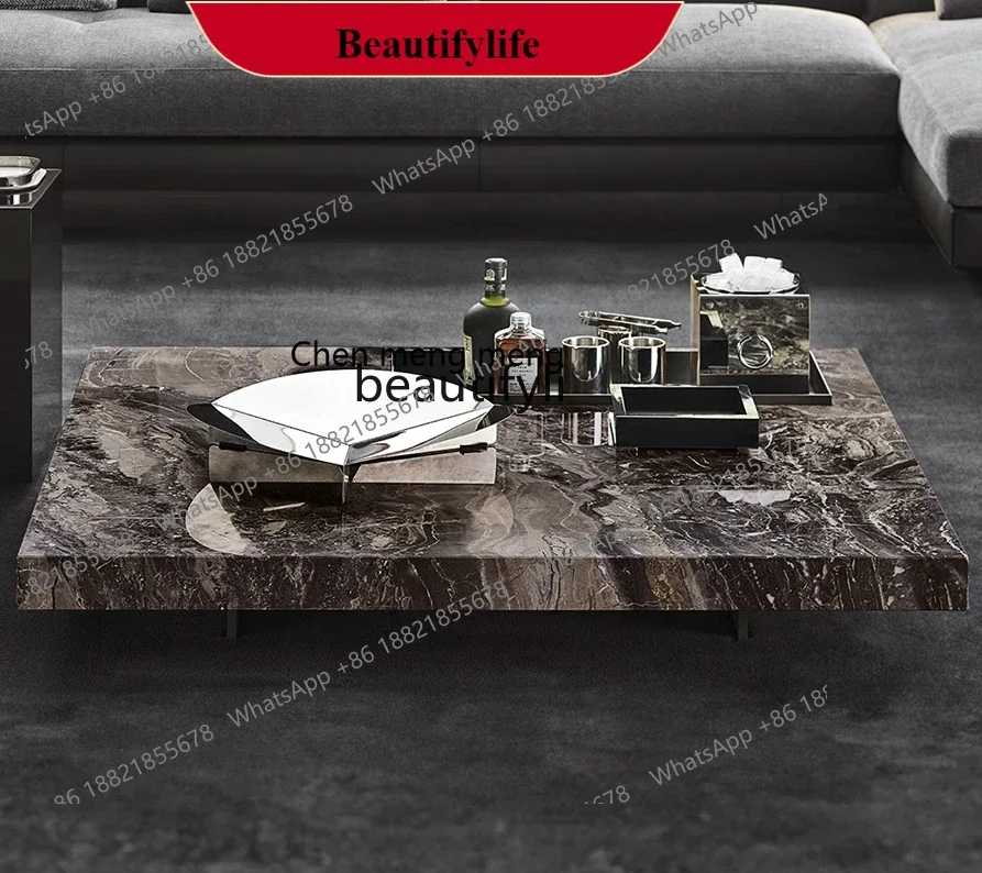 

G153 Italian Marble Square Coffee Table Minimalist Modern Small Apartment Tea Table Luxury Stone Small Tea Table Living Room Ho