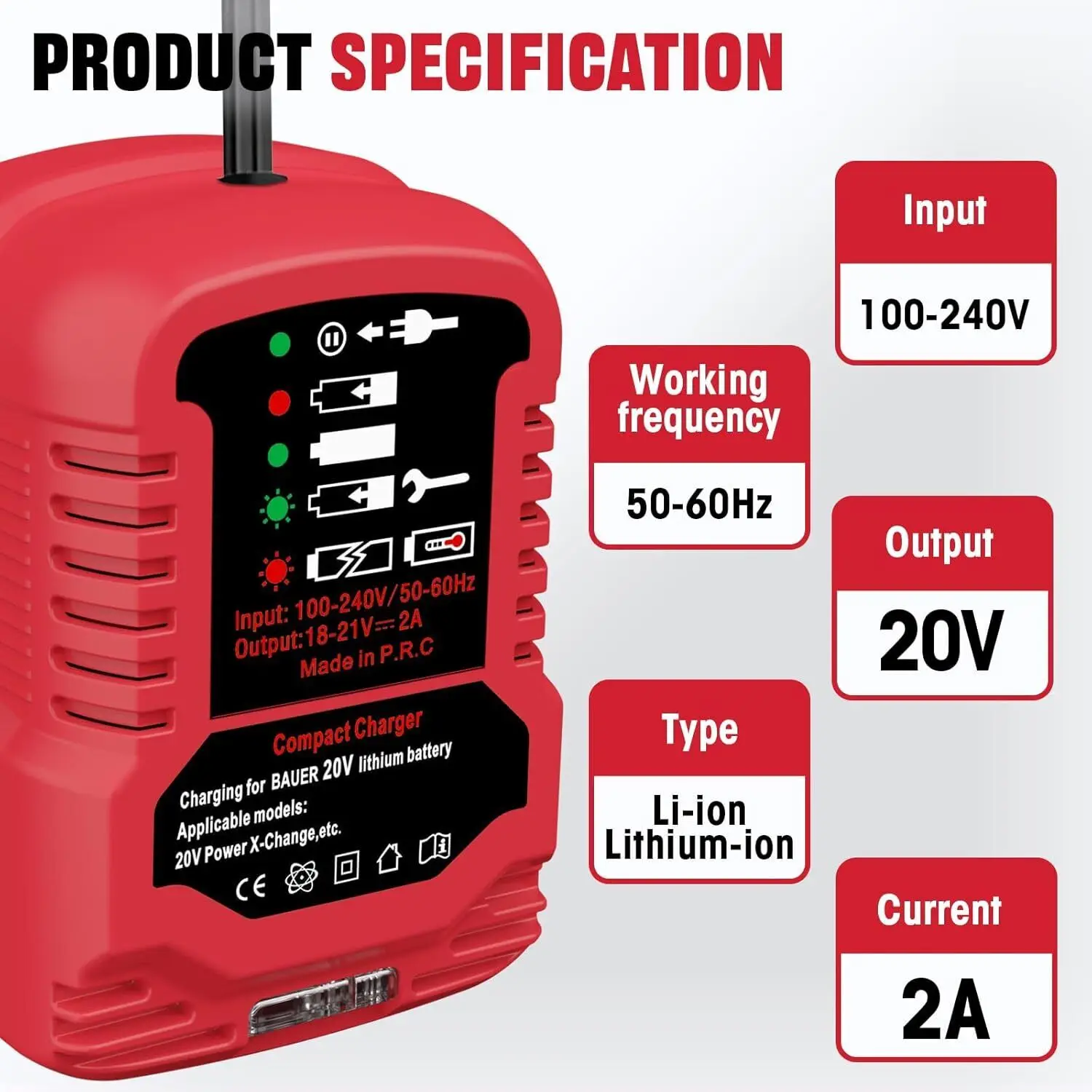 Portable Battery Charger for Bauer 20V Li-ion Battery Charger Station with LED Indicator Mini Charger(Battery Not Included)