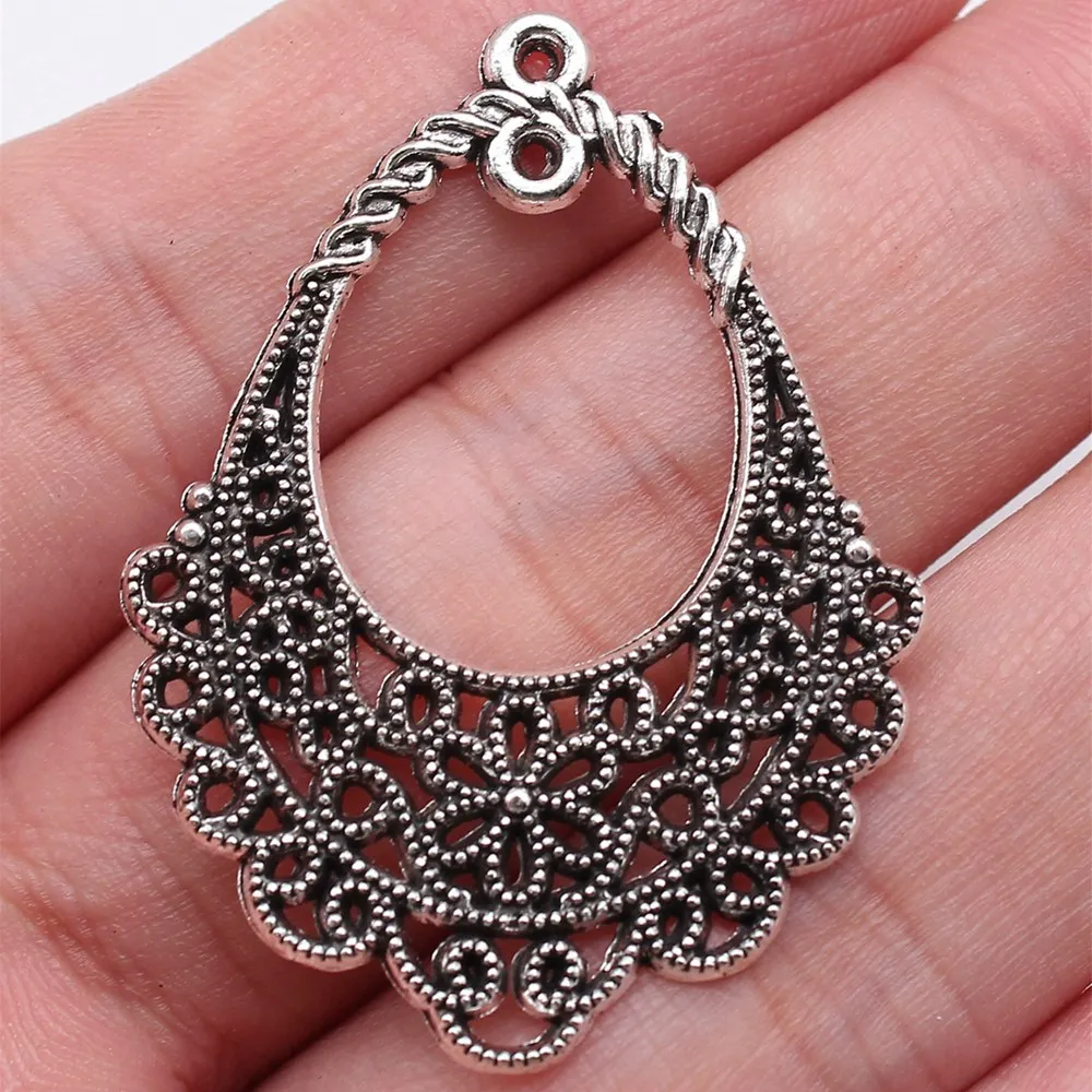 Gun Black Teardrop 5 Loops Hollow Frame Connector Charms Bulk For Handmade Dangle Earring