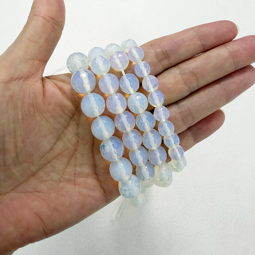 Natural Stone Faceted White Opalite Quartz Loose Beads 15