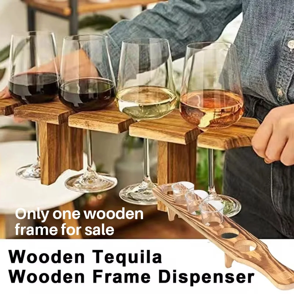 ABFA ワイングラススタンド 木製ドリンクサービングトレイ グラス6個付き ガラスカップラック テキーラグラスホルダー バー用サービングトレイ