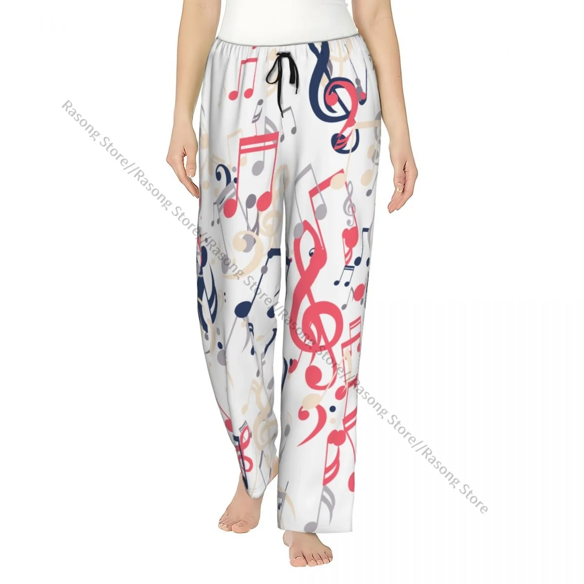 Warm Women Pajama Pants Falling Abstract Musical Notes Flannel Sleep Bottoms Soft Fleece Loungewear