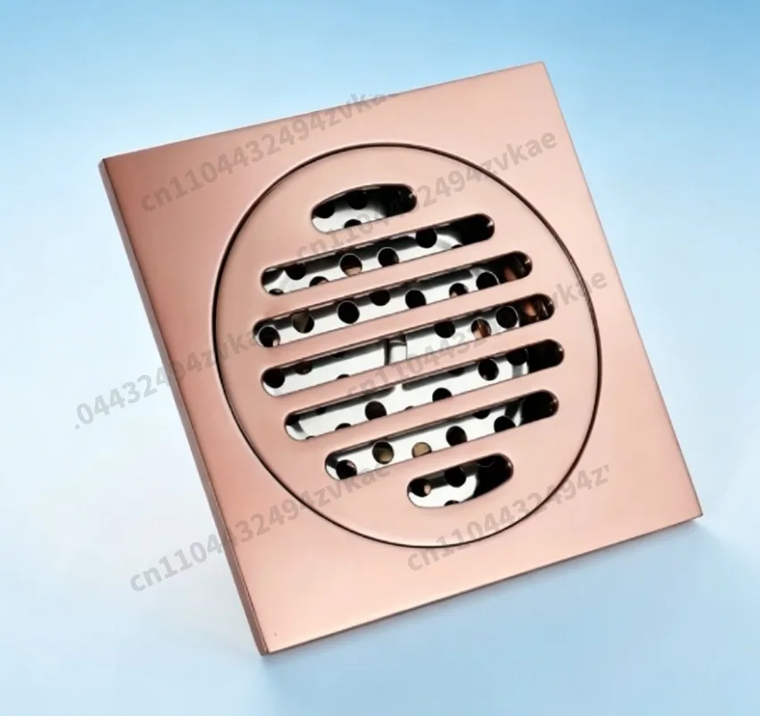 Rose Gold Brass Floor Drain 10cm Square, Anti-Odor Shower Waste with Removable Cover for Bathroom