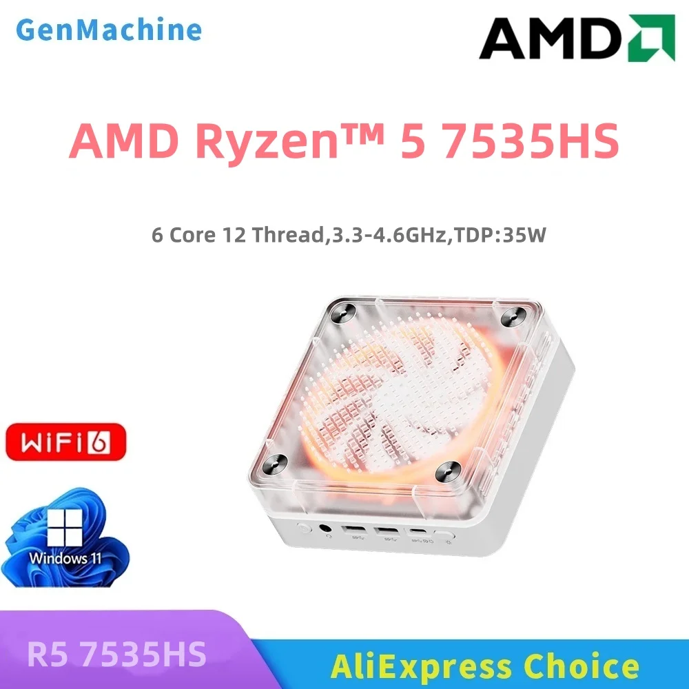 GenMachine AMD Ryzen™ 5 7535HS Windows 11 Ryzen MINI PC 8 Core 6 Core 12 Thread 3.3-4.6GHz TDP 35W WIFI6 diy gaming computer