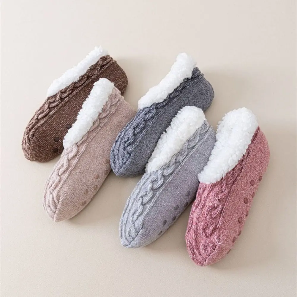 Sweet Anti-slip Winter Floor Socks Coral Fleece Knitted Twist Thicken Socks Soft Warm Sleeping Socks Girls