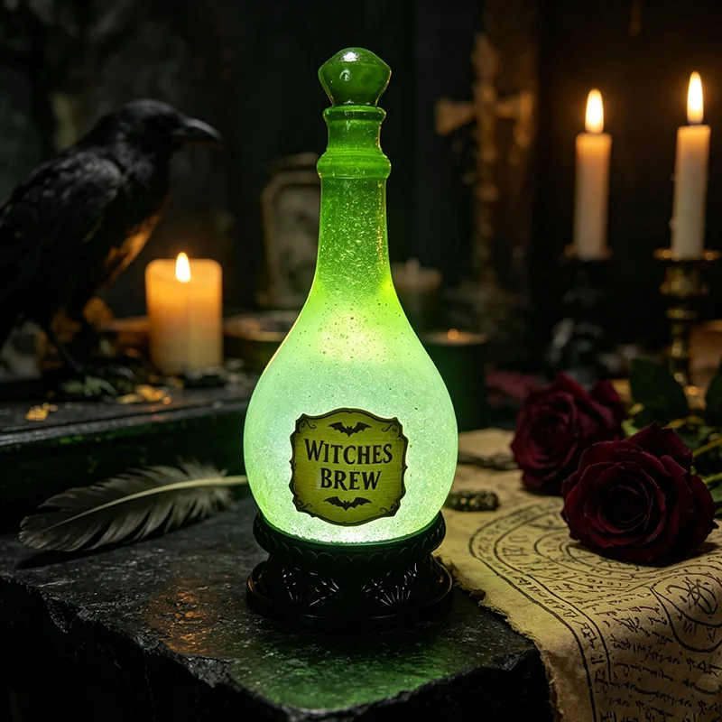 Halloween Witches Brew Potion Bottle Light, Led Lighted Witch Potion Jar Lamp, Halloween Apothecary Decoration Ornament Gift