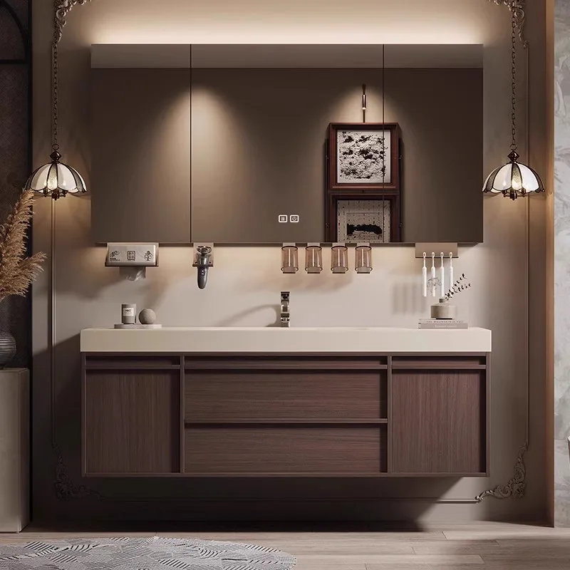 Medieval style bone line, integrated basin, bathroom cabinet combination washstand, pure acrylic seamless basin