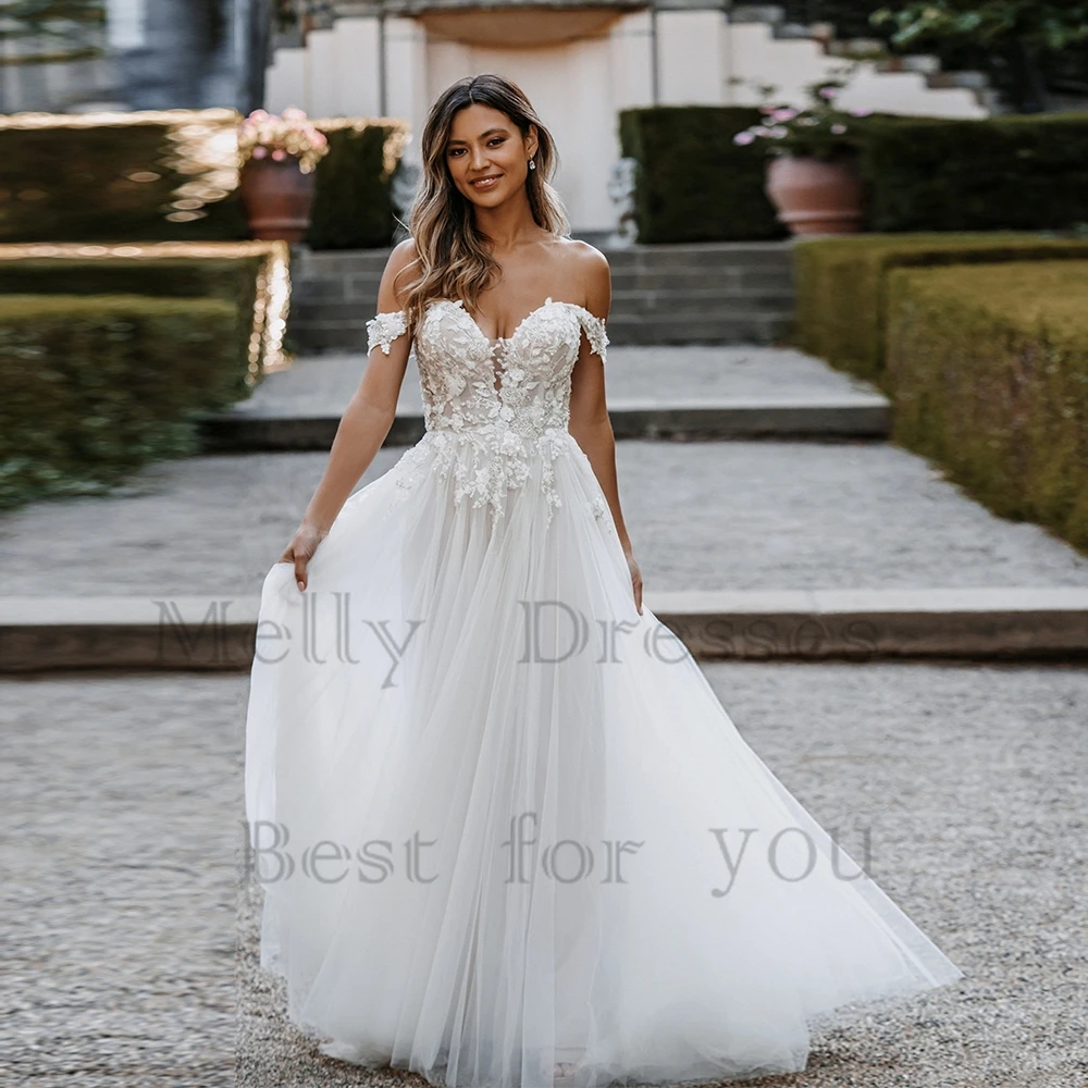 

Exquisite Ivory Wedding Dresses with Lace 2024 Off Shoulder Bridal Gowns for Women New Summer 2025 Soft Tulle Vestido De Novia