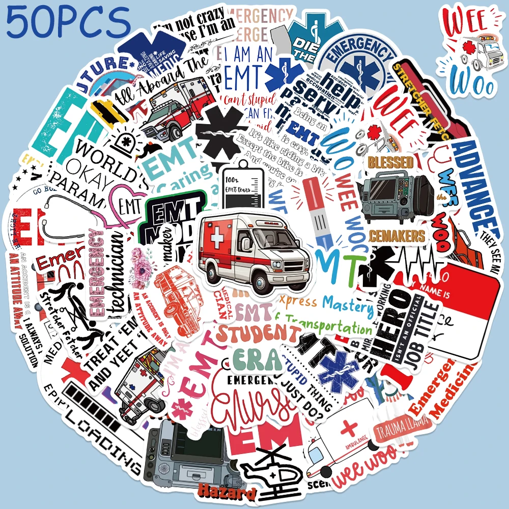 50pcs Emergency Medical Technician Stickers Decals For Phone Laptop Luggage Refrigerator Scrapbook Cartoon Graffiti Stickers