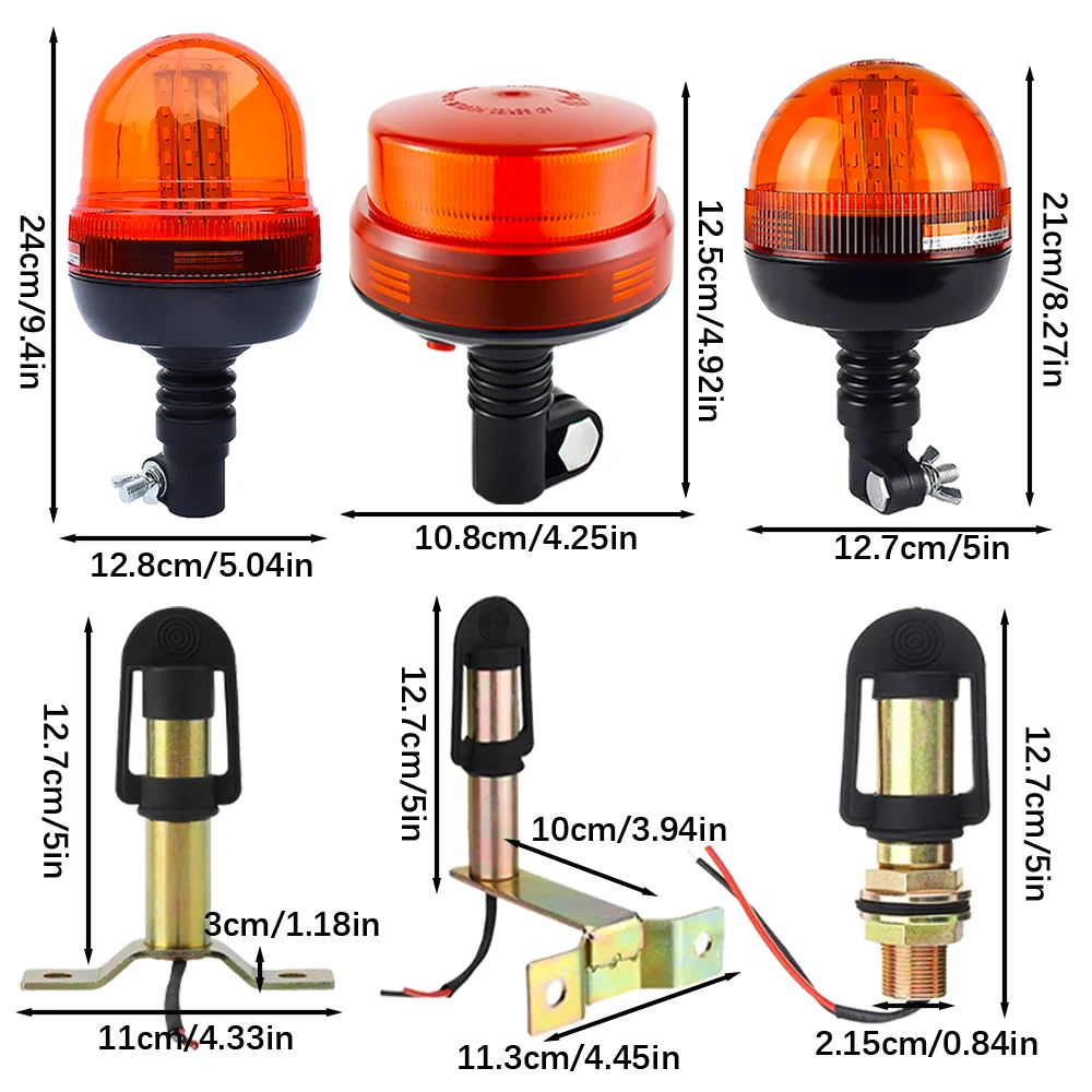 JALN7 LED Beacon Warning Signal Light Tractor Amber for John Deere Rotating Flash Strobe Lamp Forestry with Base Bracket Pole