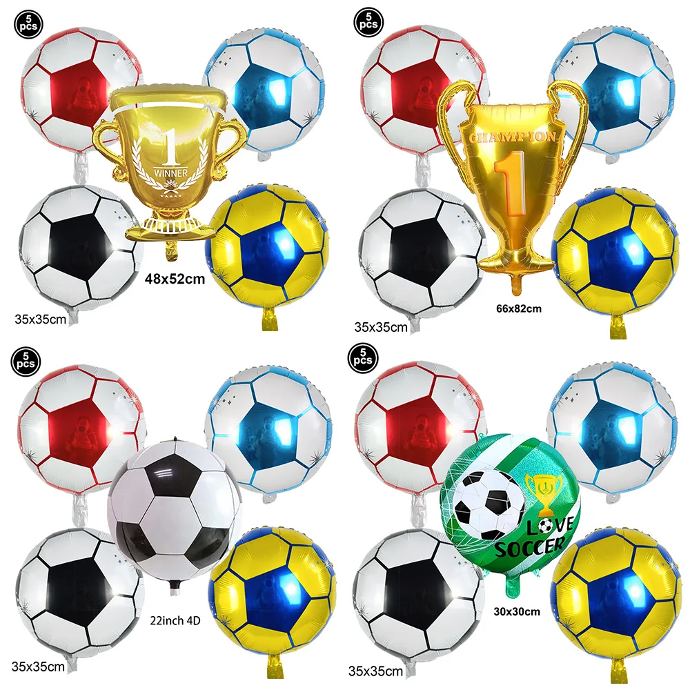 5Pcs Soccer Aluminum Foil Balloon Trophy Balloons Kids Football Theme Birthday Party Baby Shower Football Club Decor Supplies
