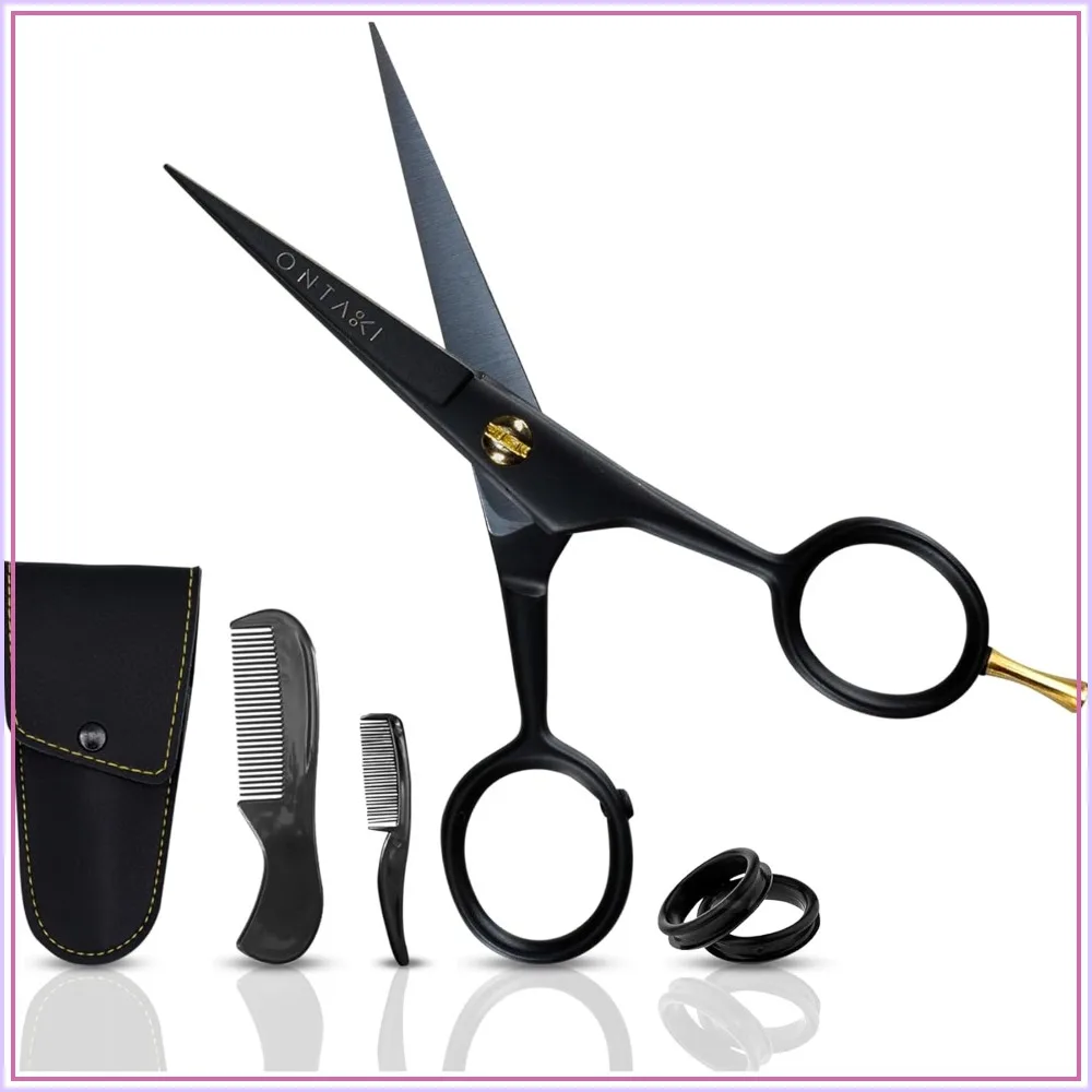

5" Precision Forged German Steel Beard Trimming Scissors for Men - Complete Grooming Kit with Combs