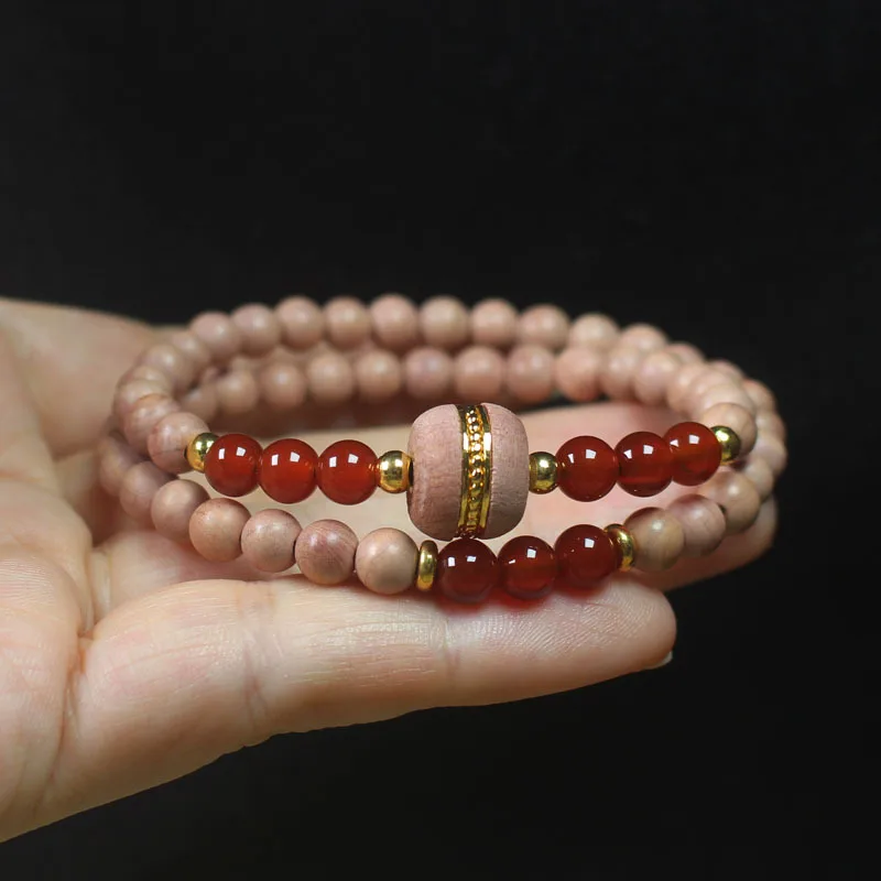 Blood cypress wood with a light fragrance 6mm Buddhist bead bracelet for women, red agate double-loop bracelet, prayer beads, cu