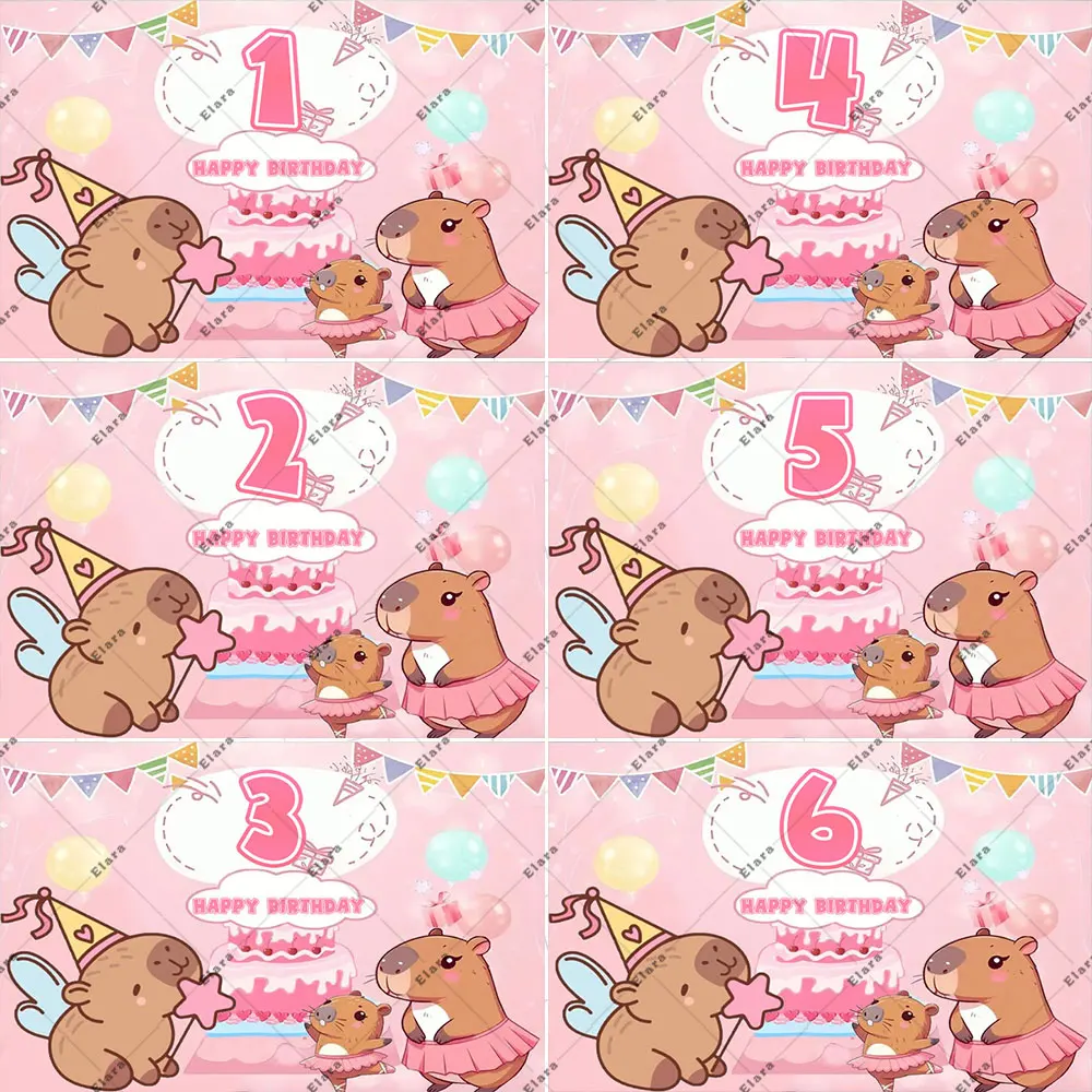

1Pc Cartoon Pink Capybara Animal Theme Kid's 1-20th Birthday Party Decor Customized Banner Photography Backdrop For Kids Gifts