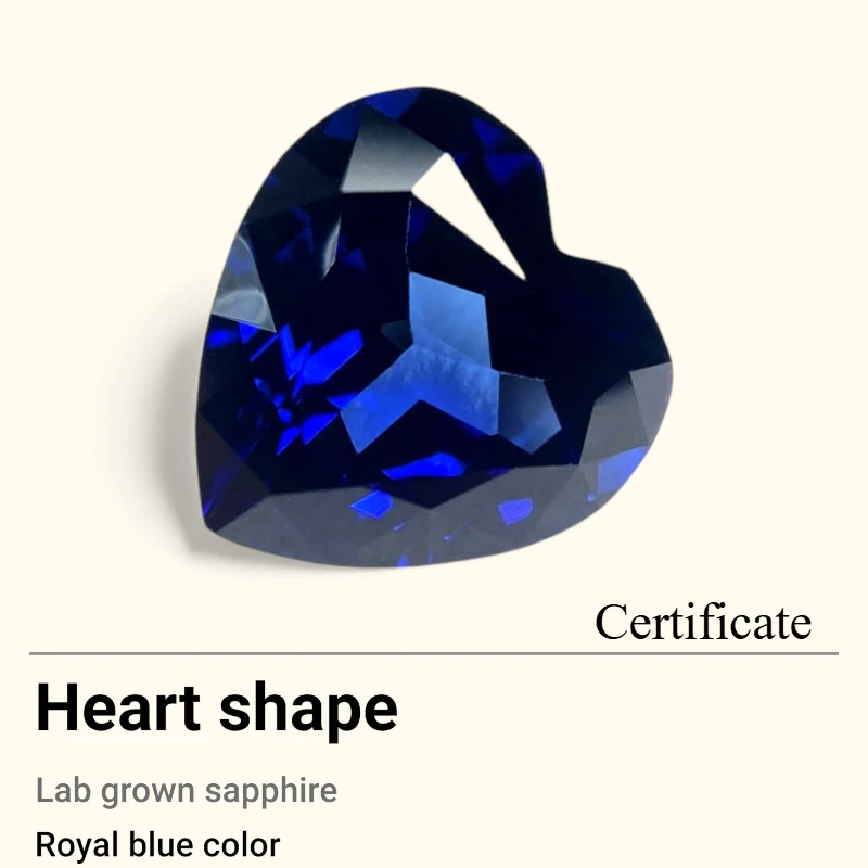 

Сапфир, выращенный в лаборатории камень в форме сердца, королевский синий цвет, сделай сам, настройка ювелирных изделий и индивидуальный дизайн, сертификат, несколько форм на выбор
