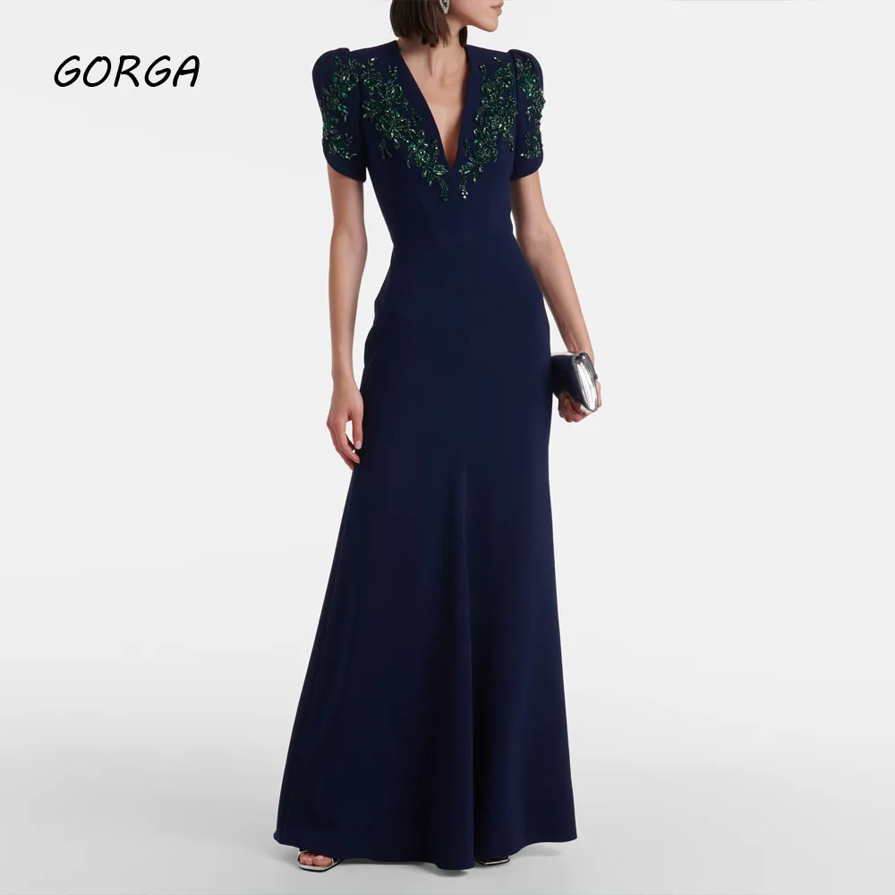 

GORGA Индивидуальные темно-синие платья для матери Русалка 2024, платья для матери невесты с v-образным вырезом и короткими рукавами, свадебные платья