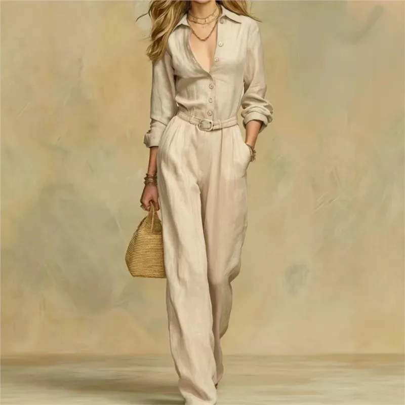 2026 New Autumn Women's Jumpsuit Solid Color With Pocket Buttons Fashionable And Comfortable Commuting Versatile Unique Jumpsuit view 2