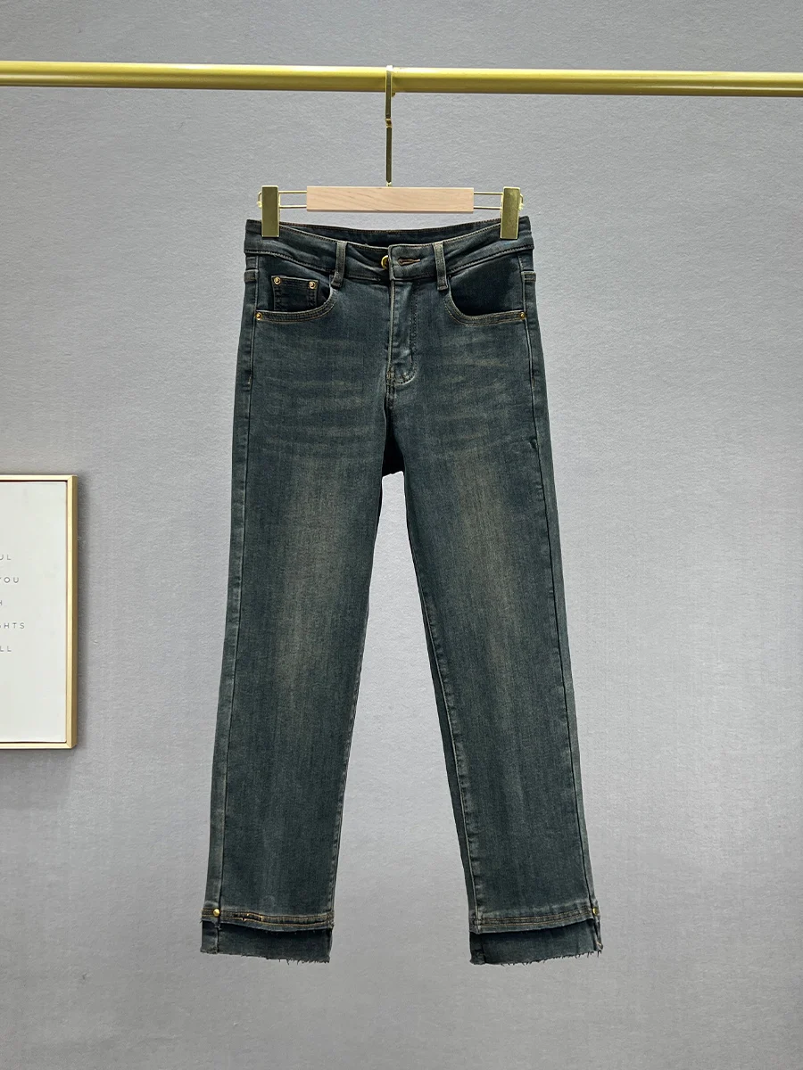 

High Waist Fleece Lined Straight Leg Jeans Women's Winter Cotton Stretch Slimming Ins European Style Eighteen Smoke Tube Pants