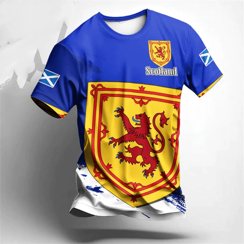 Escócia brasão de armas impressão 3d futebol masculino camiseta em torno do pescoço manga curta t camisas verão esporte ginásio moda tendência dos homens camiseta topo