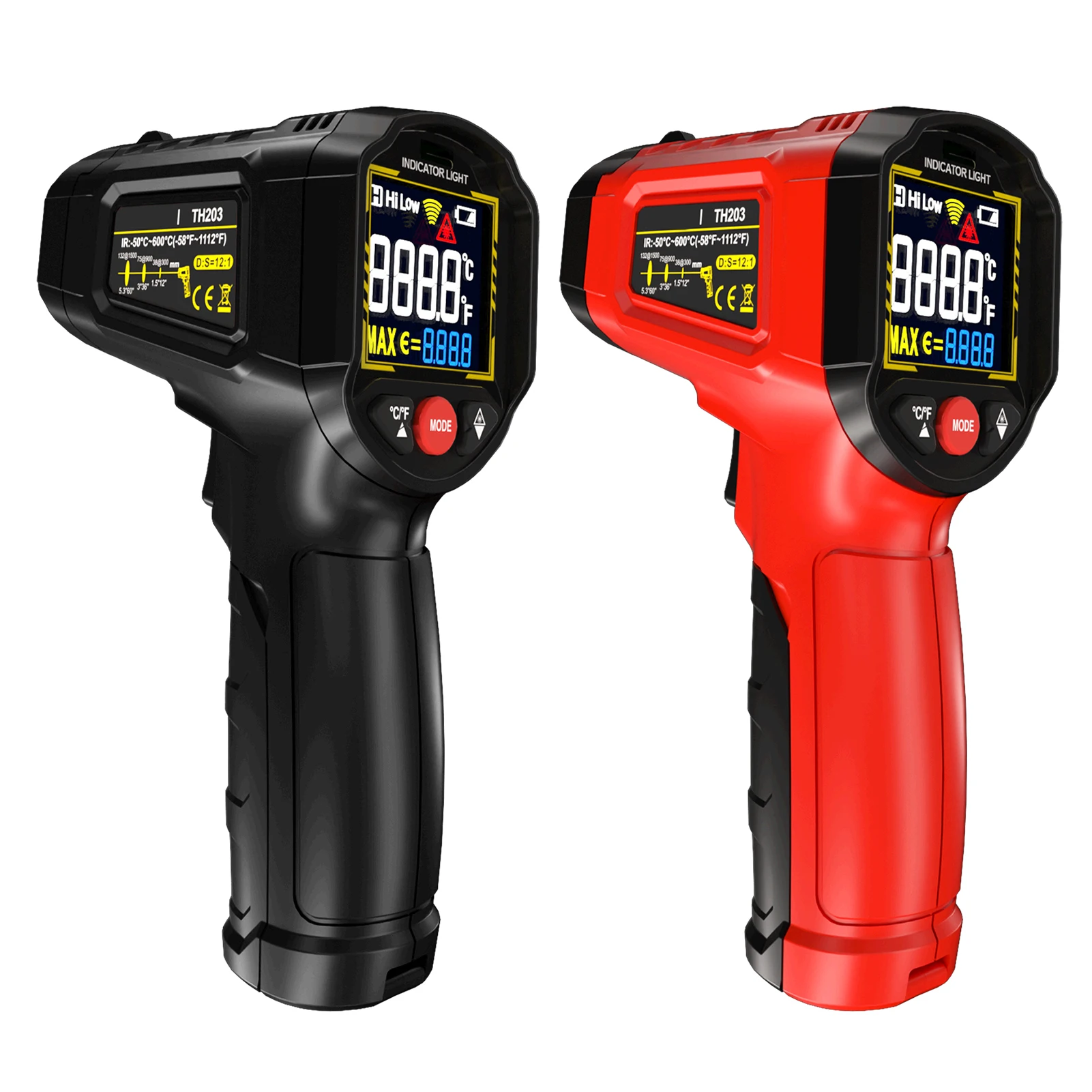 

Инфракрасный термометр, бесконтактное измерение температуры, -50°C ° С до 600 ° C (-58) ° F~1112 ° F) с регулируемым коэффициентом излучения, 12:1 D:S Ra