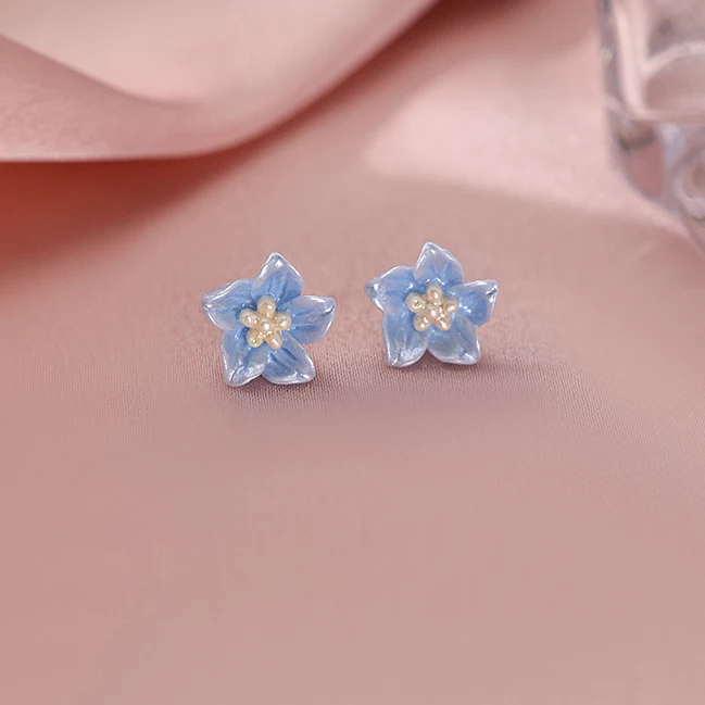 PONYKISS 925 Silver Bule Flower Stud Earrings for Women Party Cute Plant Fine Jewelry Minimalist Accessories