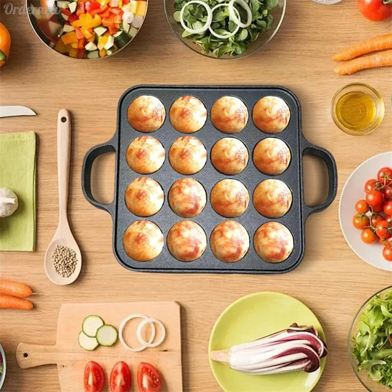 16 Hole Cast Iron Takoyaki Grill Pan Non-Stick Takoyaki Maker Octopus Ball Pancake Maker Kitchen Cookware Kitchenware view 3