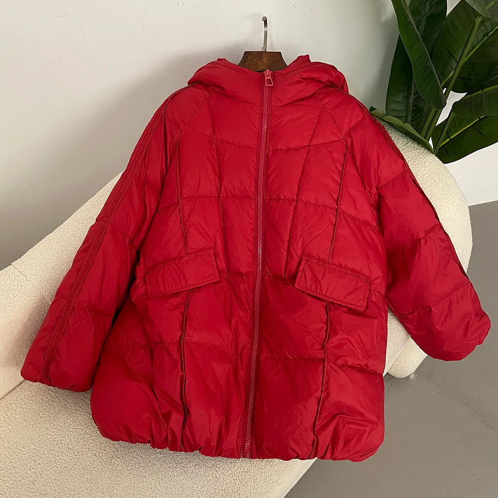 Fashionable Minimalist Basic Parka for Women's Casual Loose Long Sleeved Hooded Quilted Jacket Autumn Winter New Fashion Women