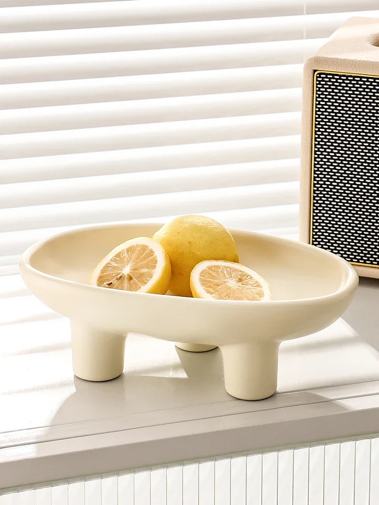 Cream fruit tray simple and luxurious dining table decoration three legged high legged snack tray storage tray