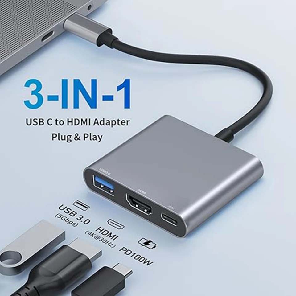 3-In-1 Type-C Usb Hub Male To Female Hdmi-Compatible 4k Usb 3.1 Type-C To Usb 3.0 Charging Adapter For Macbook Air 12 Converter