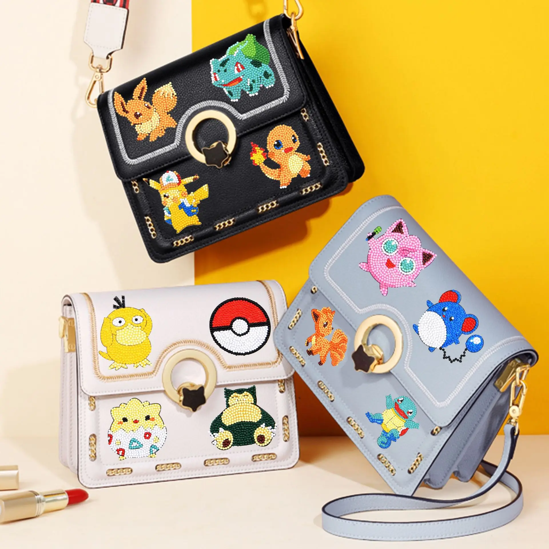 12 pezzi Pokémon Kit adesivi per pittura diamante per bambini Adesivo mosaico artistico diamante fai da te con numeri Kit Decorazioni artigianali