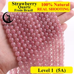 Zhe Ying New Brazil Strawberry Quartz Beads Round Loose Gemstone Beads For Bracelets Making Diy Accessory Strand 15''