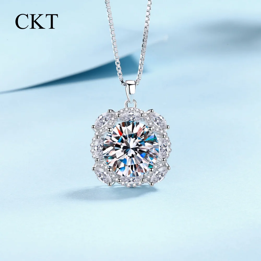 CKT 10 Carat Real D Color Moissanite Diamond Pendant Necklace High Quality 100% Platinum Pt950 Chain Wedding Fine Jewelry