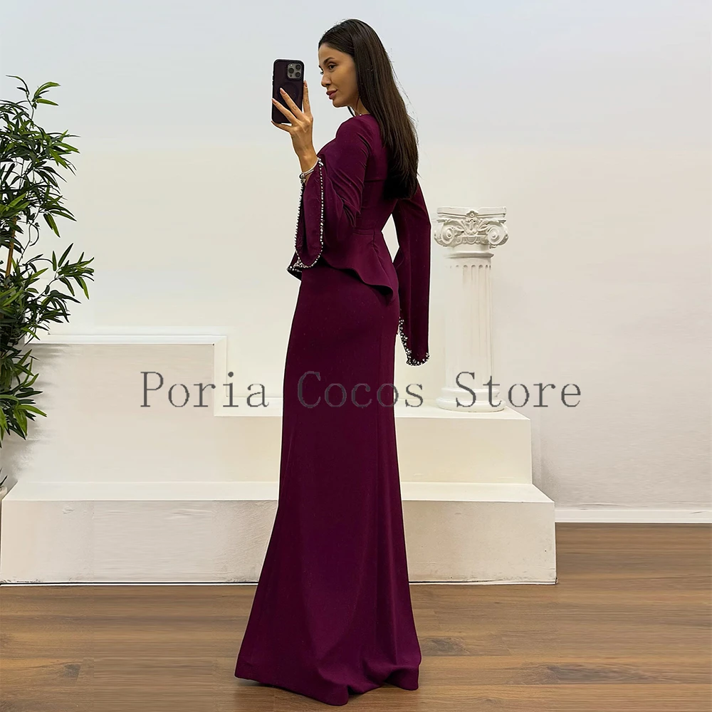 Modern Customized Saudi Dress Mermaid O Neck Floor Length Evening Dresses Long Sleeves Beading Formal Wedding Party Dress