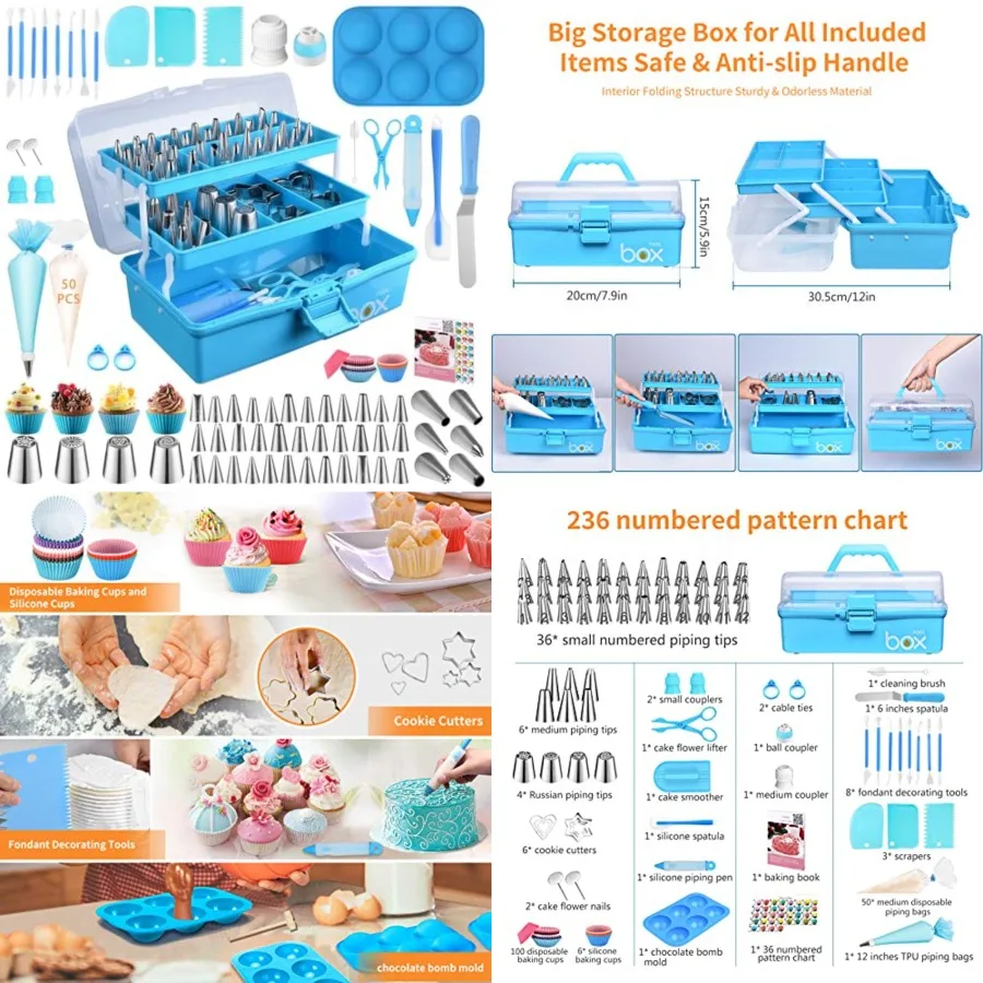 

Cake Decorating Tools Supplies Kit: 236pcs Baking Accessories with Storage Case - Piping Bags and Icing Tips Set - Cupcake Cook