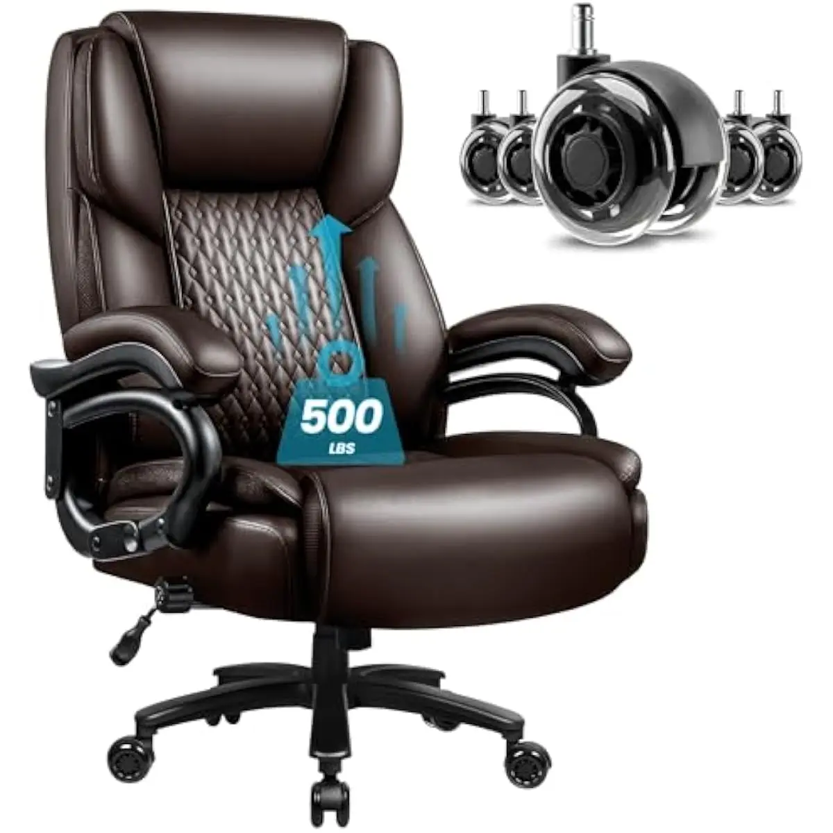 X-Large Ergonomic Executive Chair with 500 Lb Weight Limit • High-Back Design • Breathable PU Leather Seat • Adjustable Height &