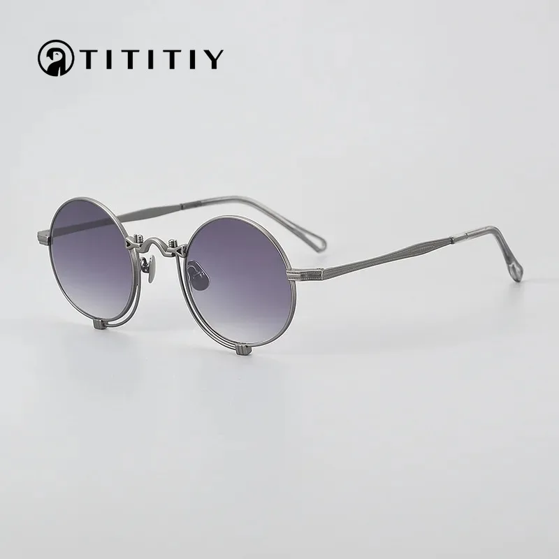 

2026 Vintage Hip-hop Pure Titanium Sunglasses Men Designer Round Titanium Frame Women Summer Driving Polarized Sun Glasses UV400