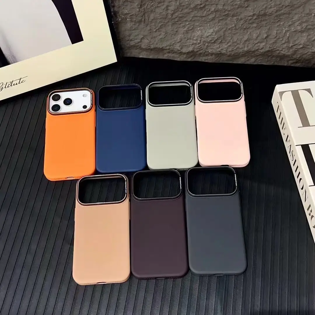 حافظة هاتف لهاتف آيفون 17 برو ماكس 17 اير 16 بلس 15 14 13 12 إطار عدسة معدني جلد غير لامع بلاستيك حماية ضد الصدمات غطاء صلب #3