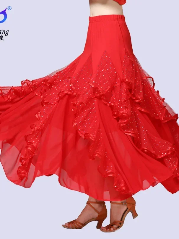 

Modern Dance Skirt New Sequin Big Swing Skirt Ballroom Dancing Social Dance Skirt Dance Practice Clothes Competition Clothes
