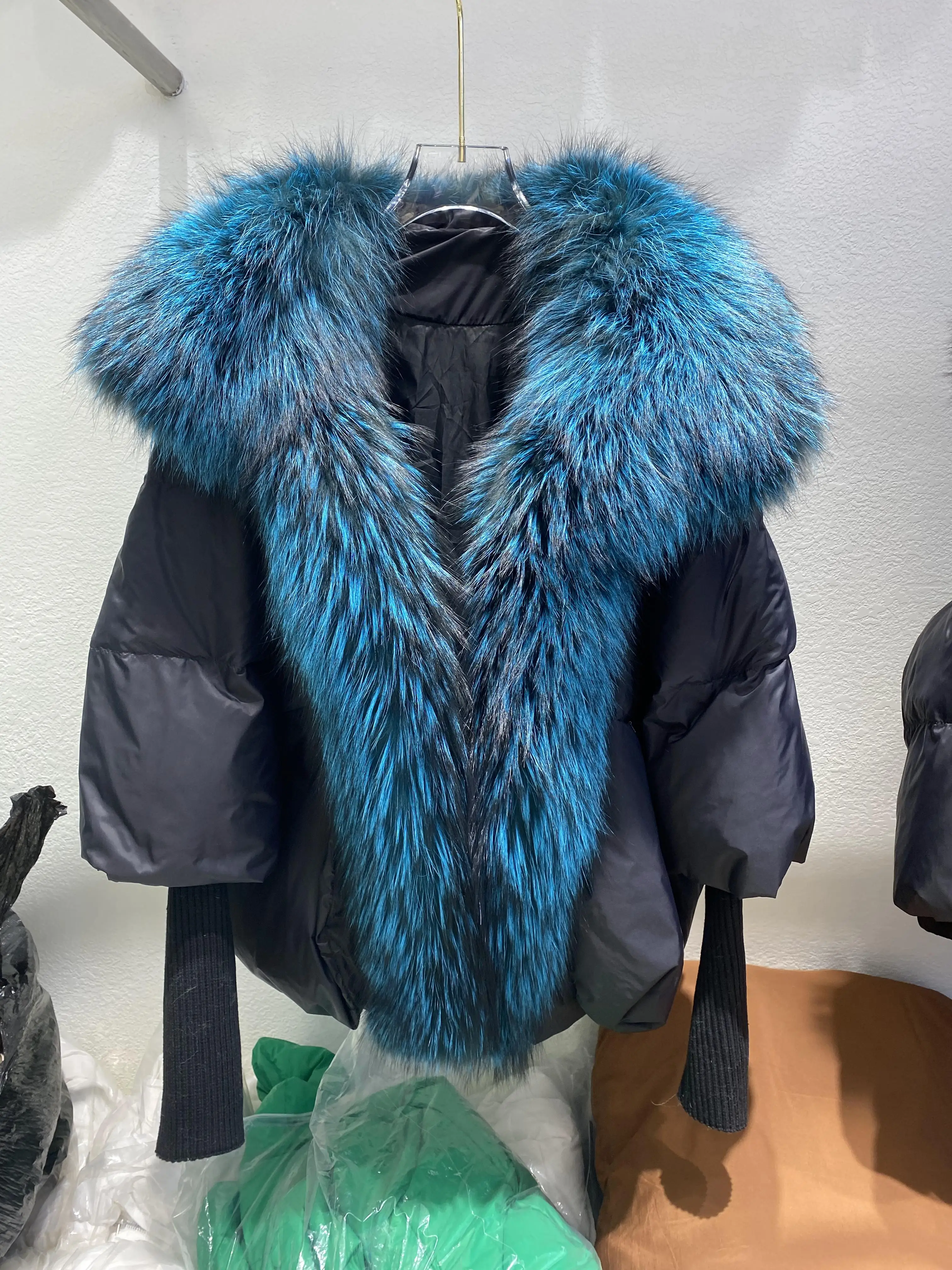 Janveny Large Real Silver Fox Fur Collar 2026 White Duck Down Jacket Women Winter Luxury Puffer Coat Oversize Feather Outwear