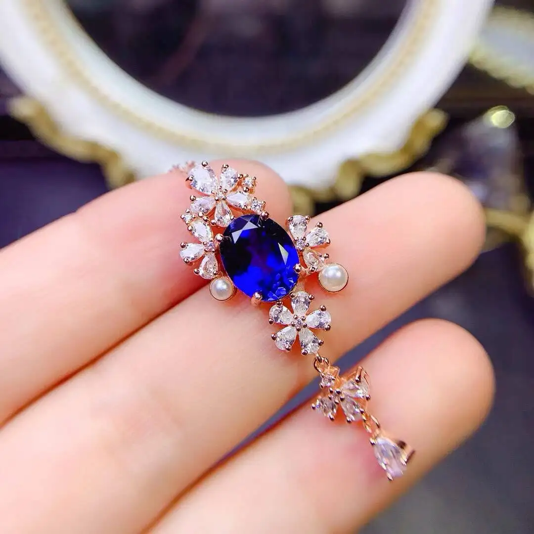 KJJEAXCMY New Jewelry Natural Women's Sapphire Pendant 925 silver inlay Colorful and splendid Crystal pure fire flash explosion