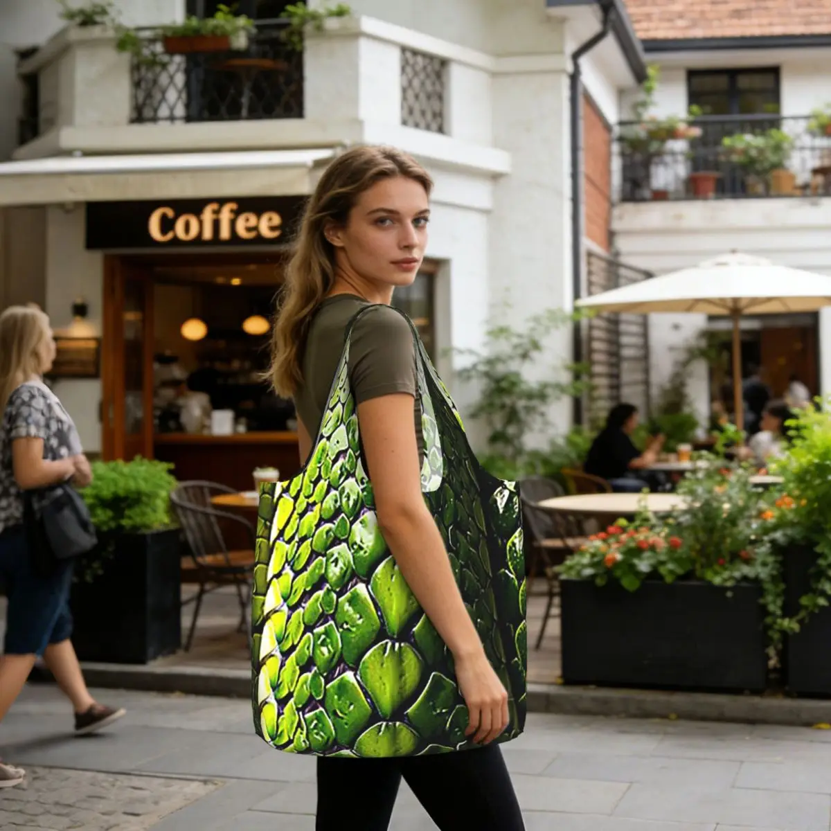 Snake Skin Green Snake Serpent Animal Print Viper Fashion Shopping Tote Bag Canvas Shoulder Bags Shopper Grocery Handbag