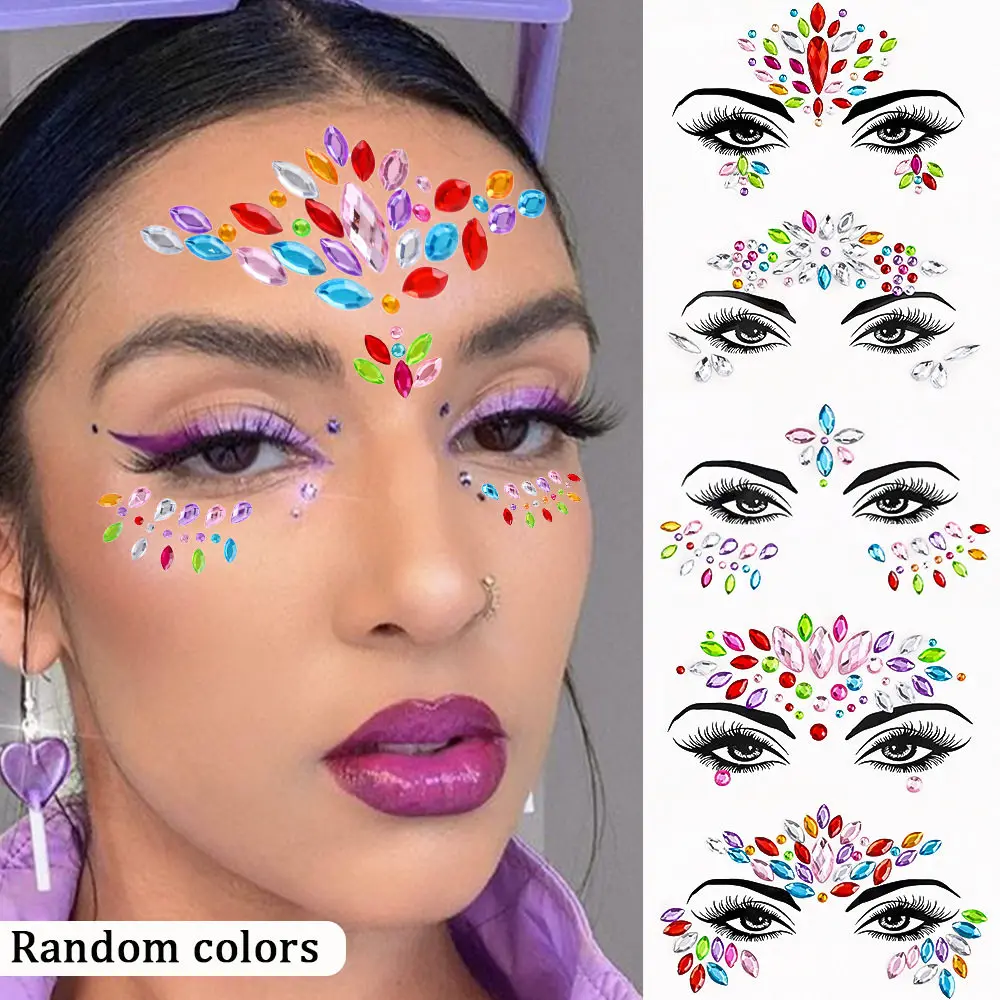 Stage Performance Eye Face and Tattoo Stickers Music Festival Party Resin Eyebrows and Tears Crystal Makeup Diamond Stickers