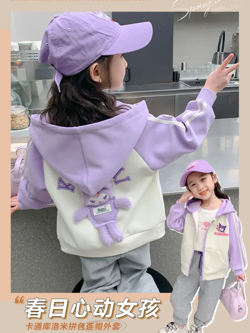 

Kawaii Kuromi Sanrio Students Cute Cartoon Comfortable Sportswear Children Warm Hooded Jacket Hoodie Birthday Gift for Kids