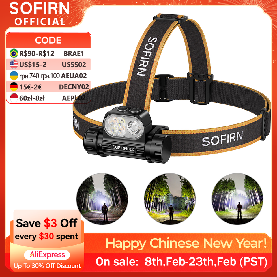  SOFIRN HS22 2500lm Headlamp Stepless Color Temperature Adjustment SFT25R LED 6000K light With 2700K Warm Torch with Dual Switch 