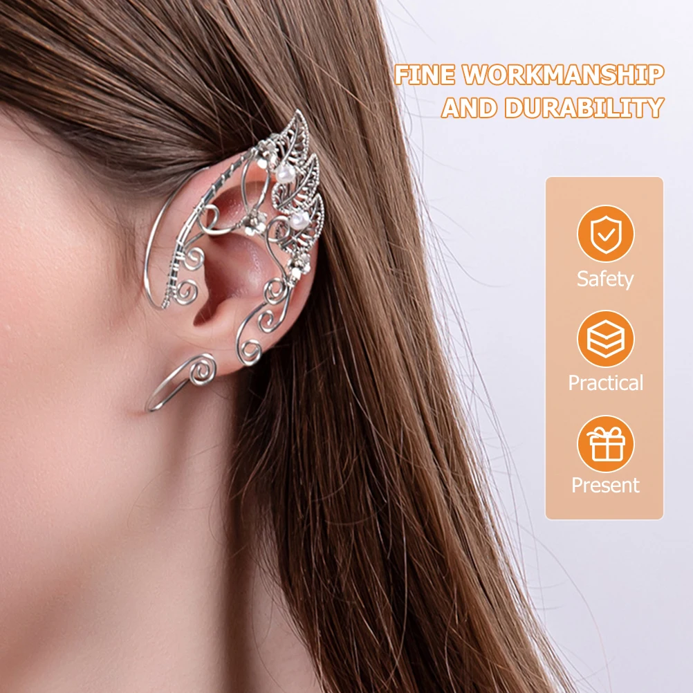 

Leaf Earrings Clip on Copper Fairy Ear Cuffs for Women Unique Non Piercing Elf Ear Accessories Wedding Party Gift