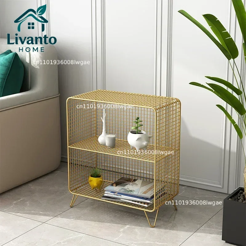 

Modern Minimalist Gold Trimmed Leg Bedside Cabinet Multi-functional Book Storage Shelf for Living Room Industrial Style